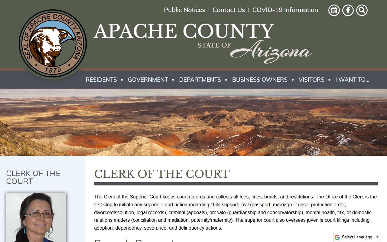 Apache County Clerk of the Court website