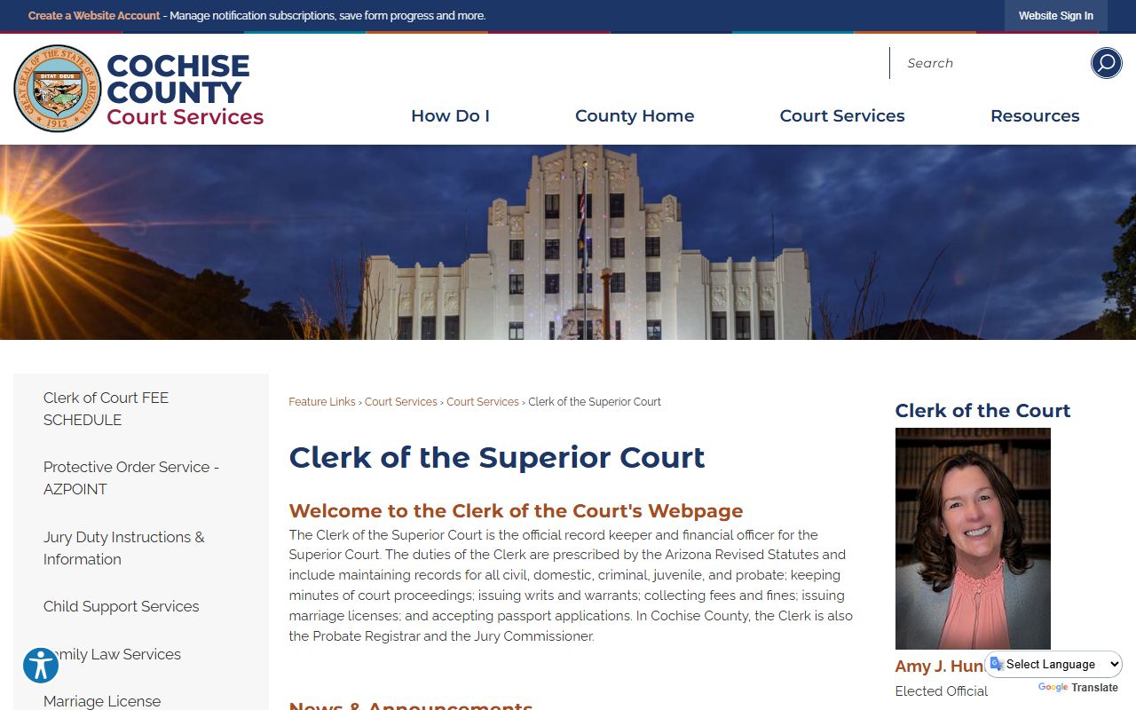 Cochise County Clerk of Superior Court main page