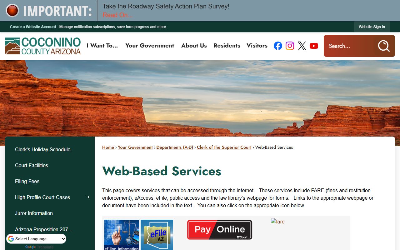 Coconino County web based court services