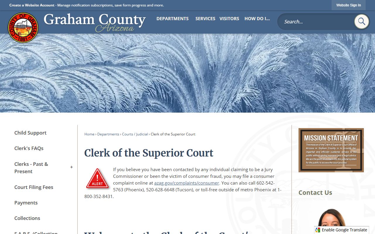 Graham County Clerk of Superior Court website
