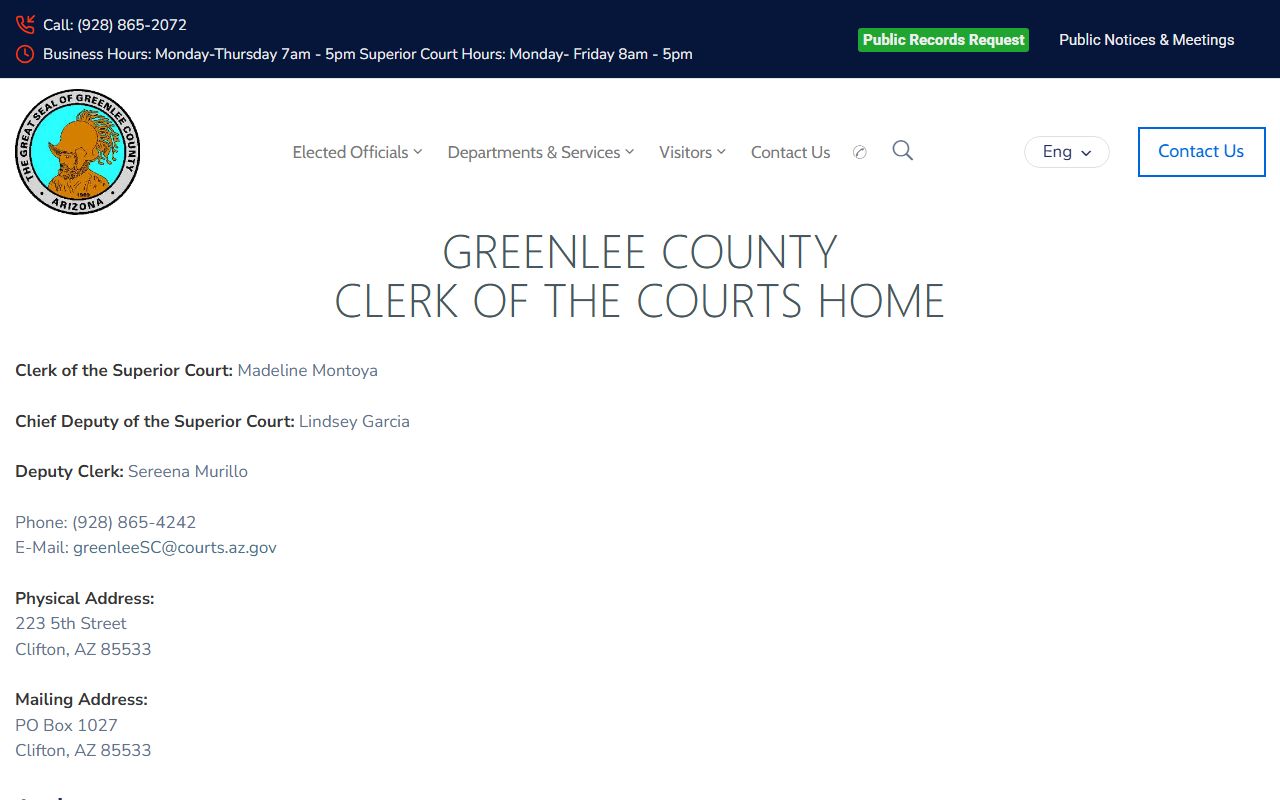 Greenlee County Clerk of the Courts website