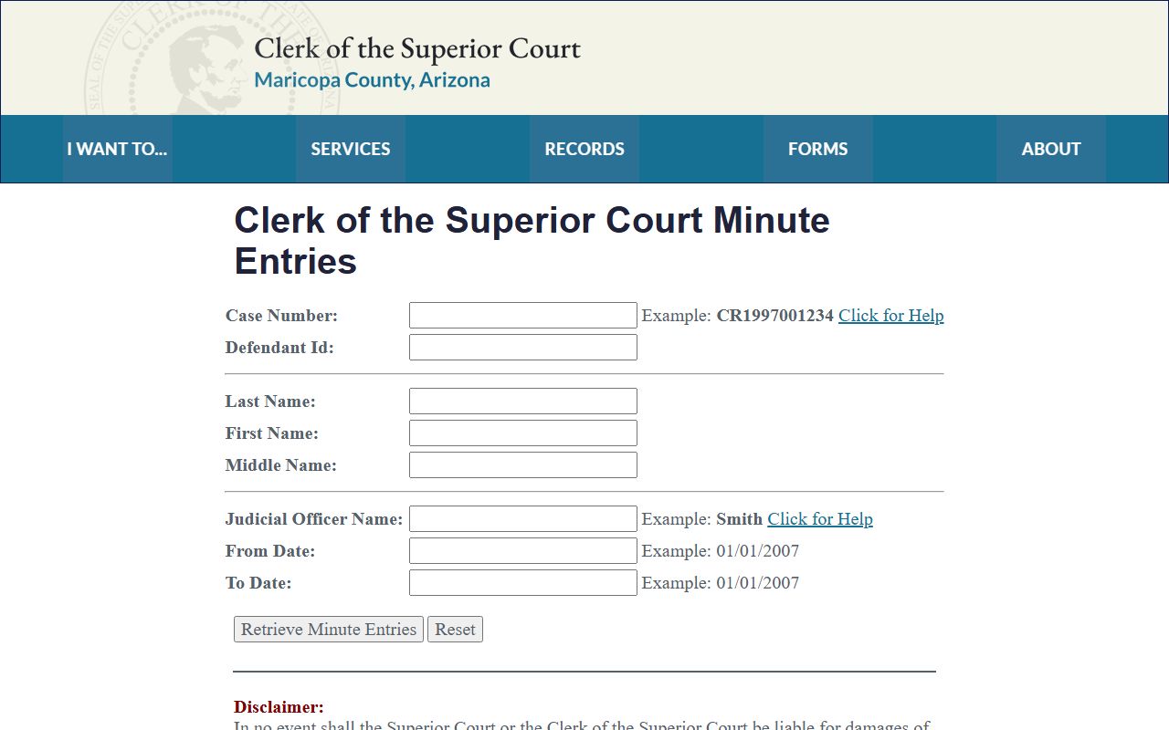 Maricopa County court minutes search