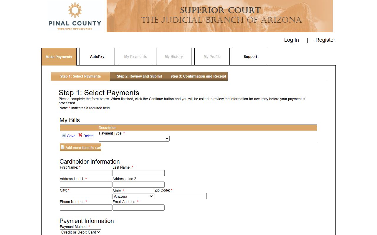 Pinal County online payment system