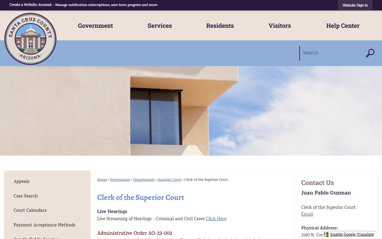 Santa Cruz County Clerk of the Superior Court website