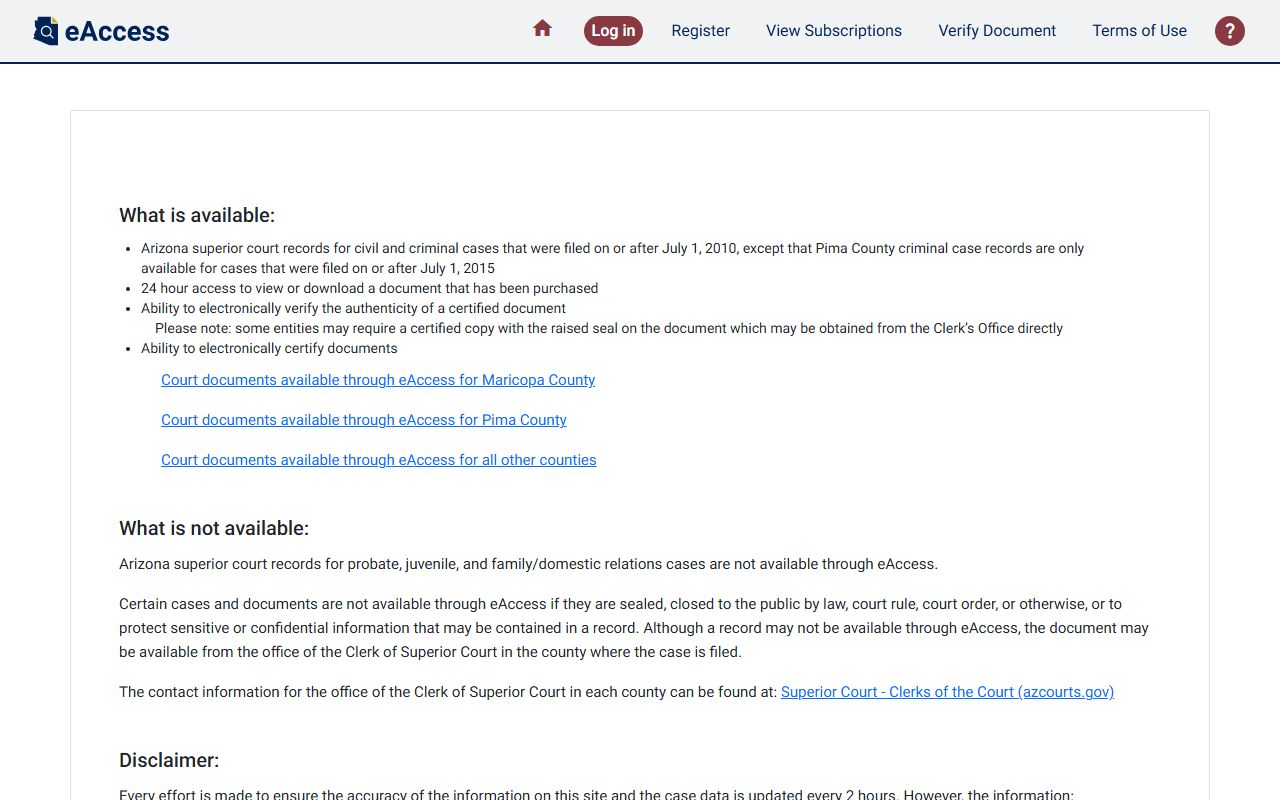 Arizona eAccess document purchase portal